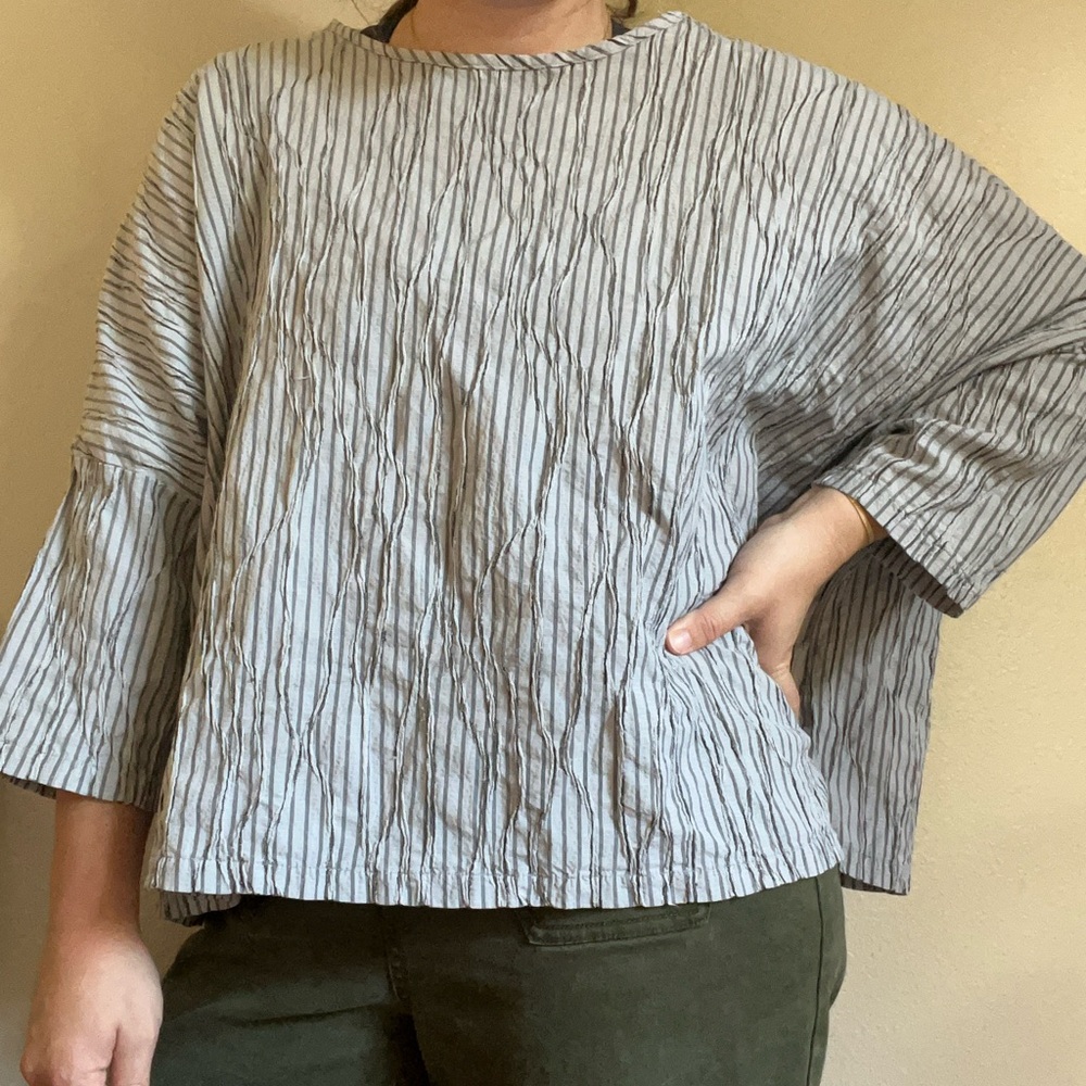Cut Loose 3D Print Striped Oversized Boxy Fit Drop Shoulder One Size Blouse